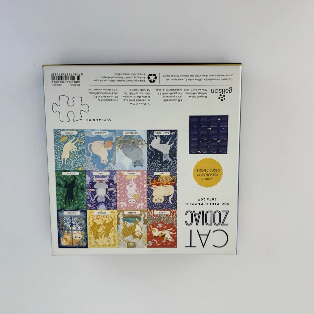 Galison‎ Cat Zodiac Astrology 500 Piece Puzzle With Box & Poster Cat Lover Gift